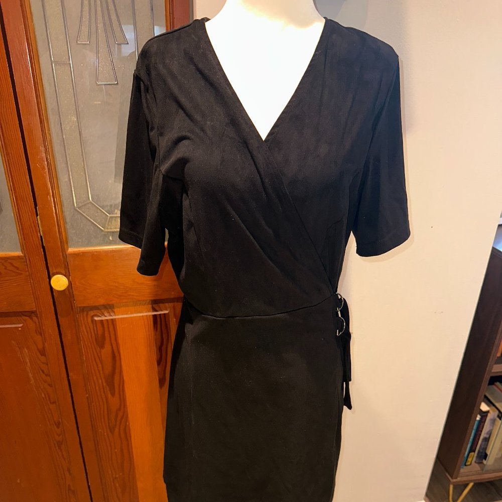 Design Lab - Black Suede Wrap Dress - L